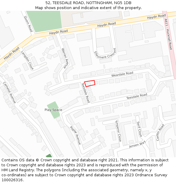 52, TEESDALE ROAD, NOTTINGHAM, NG5 1DB: Location map and indicative extent of plot
