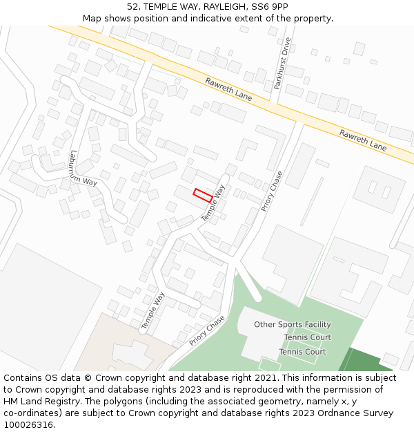 52, TEMPLE WAY, RAYLEIGH, SS6 9PP: Location map and indicative extent of plot