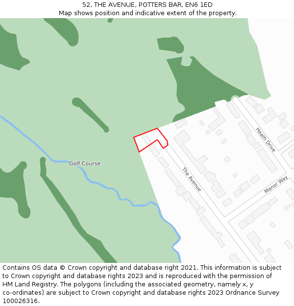 52, THE AVENUE, POTTERS BAR, EN6 1ED: Location map and indicative extent of plot