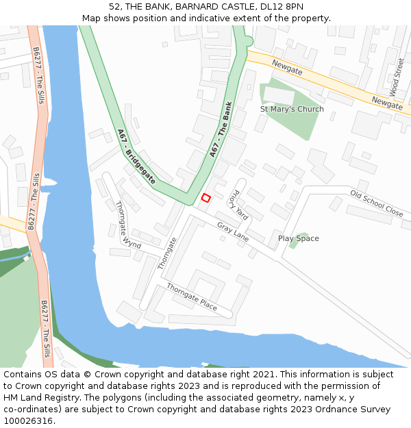 52, THE BANK, BARNARD CASTLE, DL12 8PN: Location map and indicative extent of plot