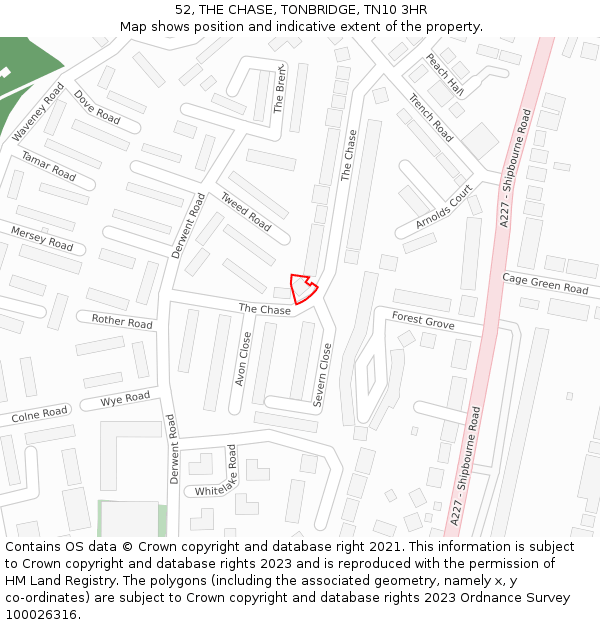 52, THE CHASE, TONBRIDGE, TN10 3HR: Location map and indicative extent of plot