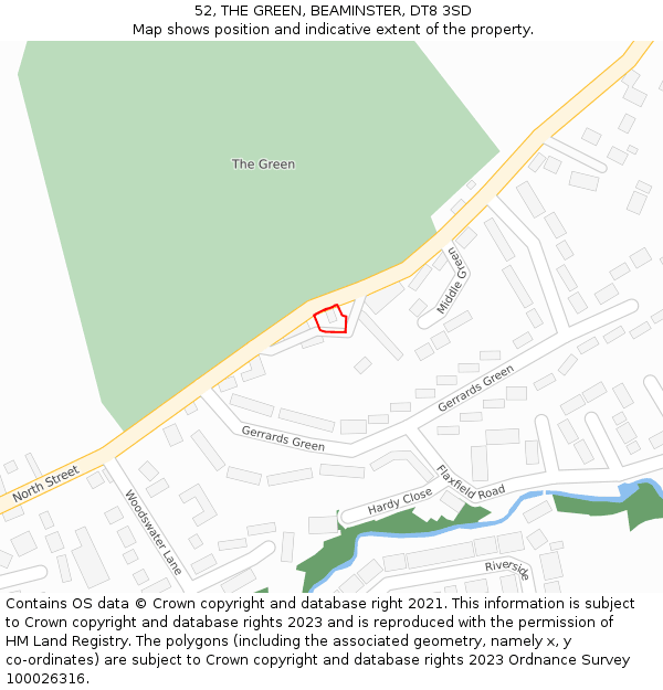 52, THE GREEN, BEAMINSTER, DT8 3SD: Location map and indicative extent of plot