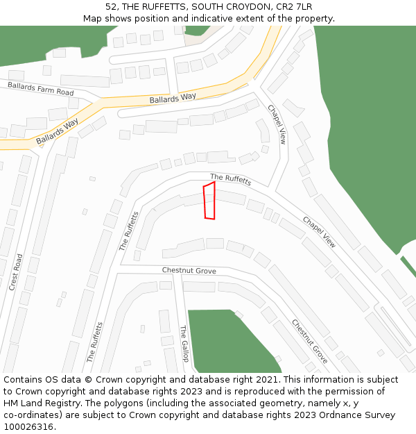 52, THE RUFFETTS, SOUTH CROYDON, CR2 7LR: Location map and indicative extent of plot