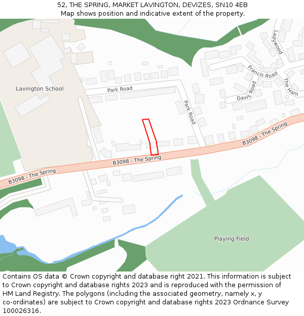 52, THE SPRING, MARKET LAVINGTON, DEVIZES, SN10 4EB: Location map and indicative extent of plot