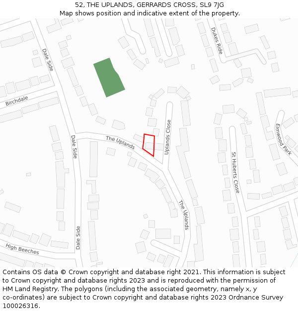 52, THE UPLANDS, GERRARDS CROSS, SL9 7JG: Location map and indicative extent of plot