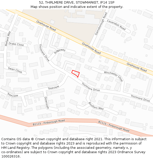 52, THIRLMERE DRIVE, STOWMARKET, IP14 1SP: Location map and indicative extent of plot