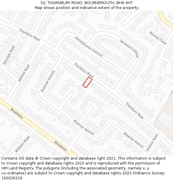 52, THORNBURY ROAD, BOURNEMOUTH, BH6 4HT: Location map and indicative extent of plot