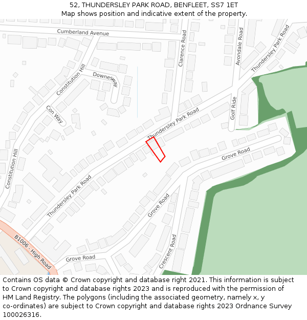 52, THUNDERSLEY PARK ROAD, BENFLEET, SS7 1ET: Location map and indicative extent of plot