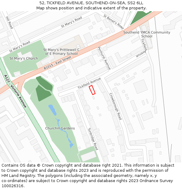 52, TICKFIELD AVENUE, SOUTHEND-ON-SEA, SS2 6LL: Location map and indicative extent of plot