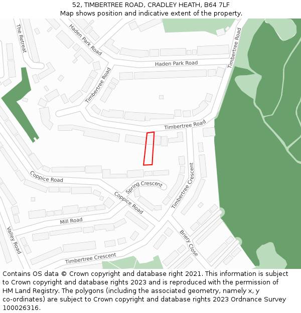 52, TIMBERTREE ROAD, CRADLEY HEATH, B64 7LF: Location map and indicative extent of plot