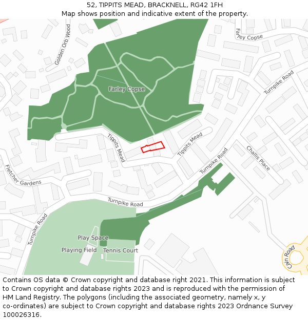 52, TIPPITS MEAD, BRACKNELL, RG42 1FH: Location map and indicative extent of plot