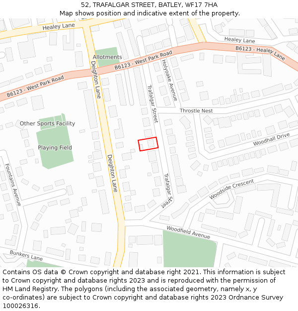 52, TRAFALGAR STREET, BATLEY, WF17 7HA: Location map and indicative extent of plot