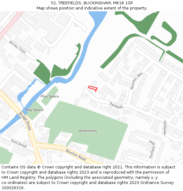 52, TREEFIELDS, BUCKINGHAM, MK18 1GP: Location map and indicative extent of plot