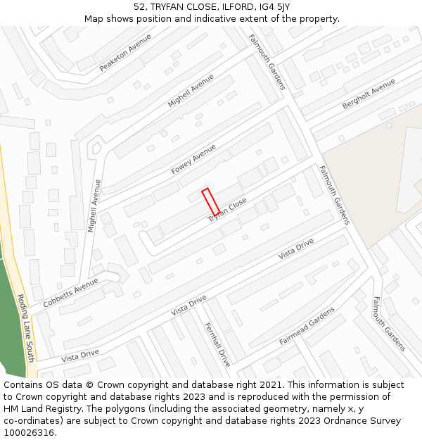 52, TRYFAN CLOSE, ILFORD, IG4 5JY: Location map and indicative extent of plot