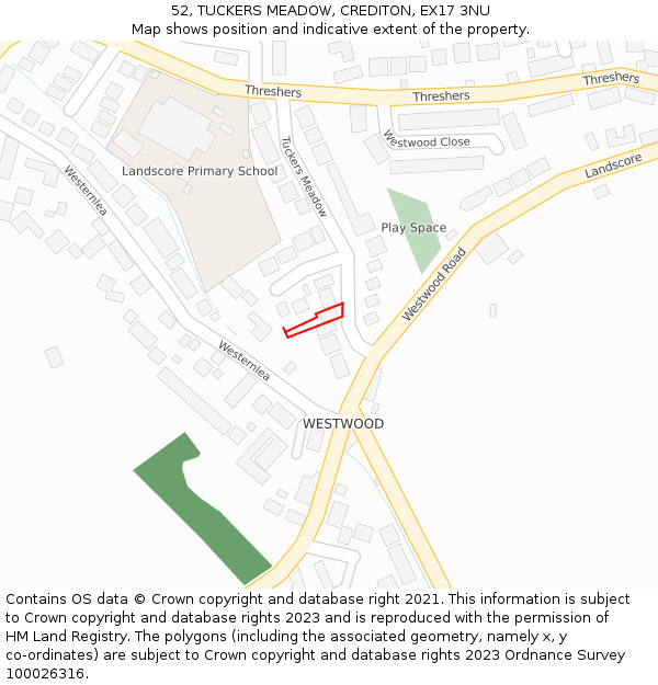 52, TUCKERS MEADOW, CREDITON, EX17 3NU: Location map and indicative extent of plot