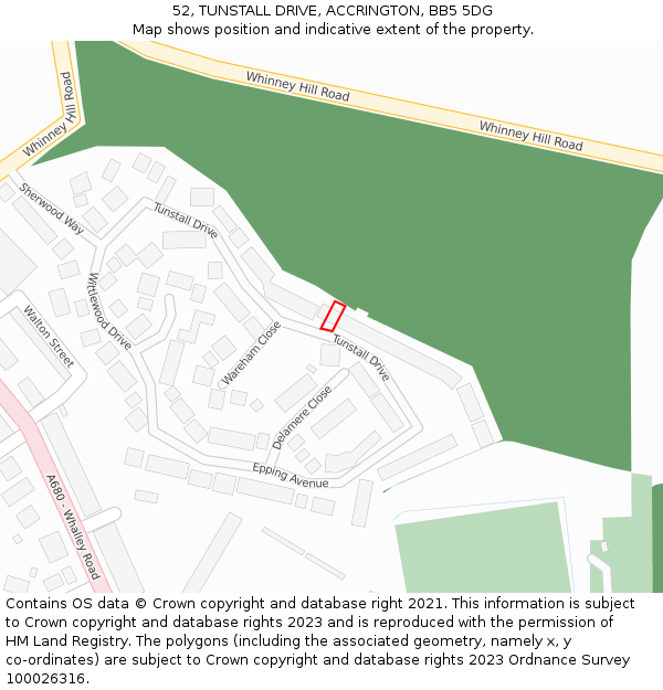 52, TUNSTALL DRIVE, ACCRINGTON, BB5 5DG: Location map and indicative extent of plot