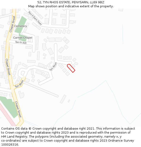 52, TYN RHOS ESTATE, PENYSARN, LL69 9BZ: Location map and indicative extent of plot
