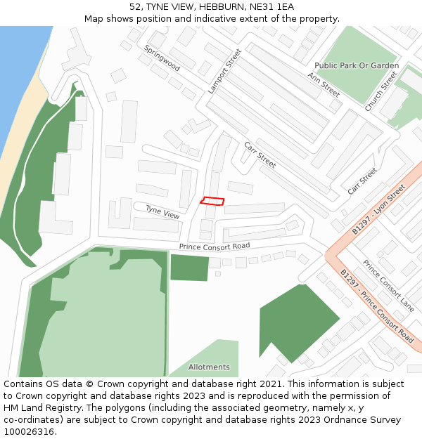 52, TYNE VIEW, HEBBURN, NE31 1EA: Location map and indicative extent of plot