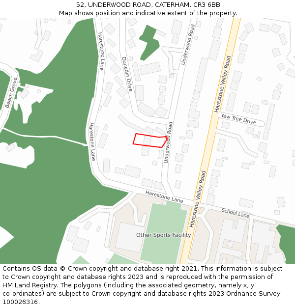 52, UNDERWOOD ROAD, CATERHAM, CR3 6BB: Location map and indicative extent of plot