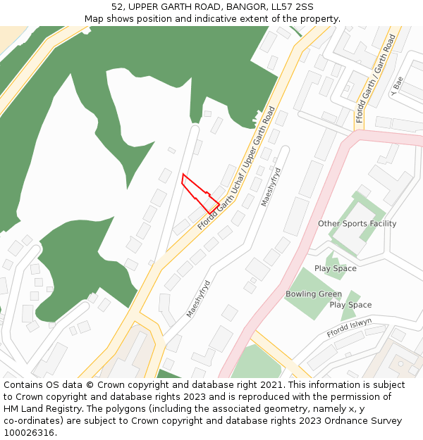 52, UPPER GARTH ROAD, BANGOR, LL57 2SS: Location map and indicative extent of plot