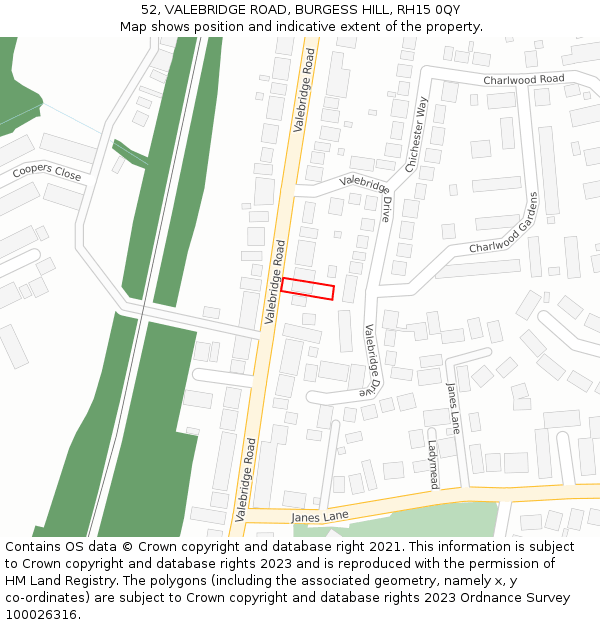 52, VALEBRIDGE ROAD, BURGESS HILL, RH15 0QY: Location map and indicative extent of plot