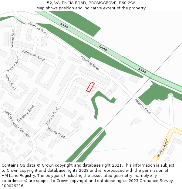 52, VALENCIA ROAD, BROMSGROVE, B60 2SA: Location map and indicative extent of plot