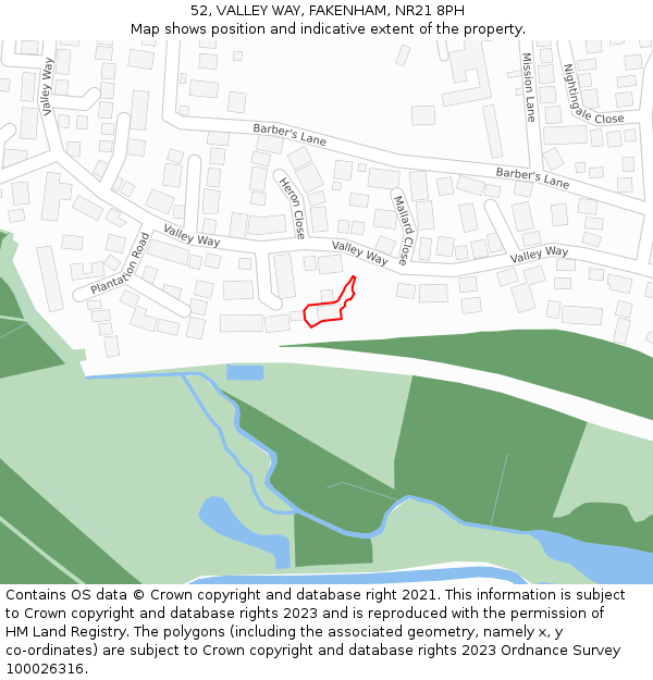 52, VALLEY WAY, FAKENHAM, NR21 8PH: Location map and indicative extent of plot