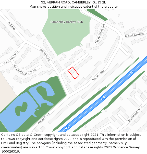 52, VERRAN ROAD, CAMBERLEY, GU15 2LJ: Location map and indicative extent of plot