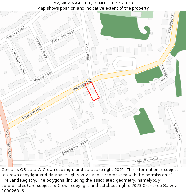 52, VICARAGE HILL, BENFLEET, SS7 1PB: Location map and indicative extent of plot