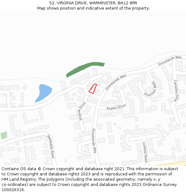 52, VIRGINIA DRIVE, WARMINSTER, BA12 8RR: Location map and indicative extent of plot