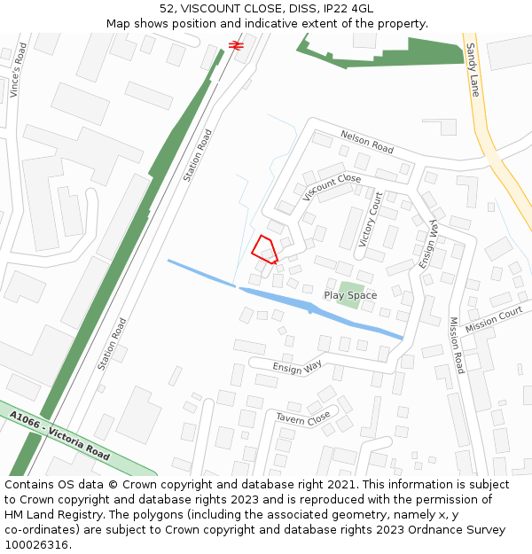 52, VISCOUNT CLOSE, DISS, IP22 4GL: Location map and indicative extent of plot