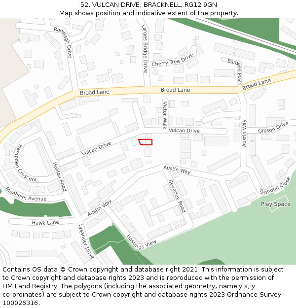 52, VULCAN DRIVE, BRACKNELL, RG12 9GN: Location map and indicative extent of plot