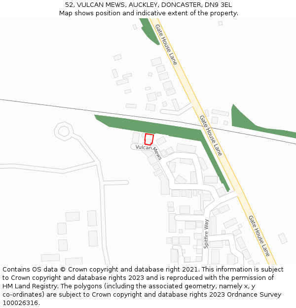 52, VULCAN MEWS, AUCKLEY, DONCASTER, DN9 3EL: Location map and indicative extent of plot