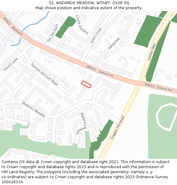 52, WADARDS MEADOW, WITNEY, OX28 3YJ: Location map and indicative extent of plot