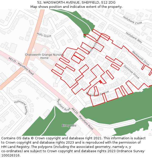 52, WADSWORTH AVENUE, SHEFFIELD, S12 2DG: Location map and indicative extent of plot