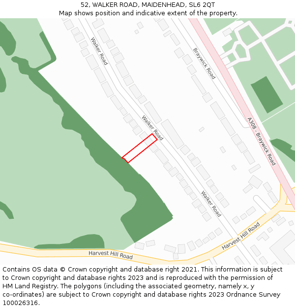52, WALKER ROAD, MAIDENHEAD, SL6 2QT: Location map and indicative extent of plot