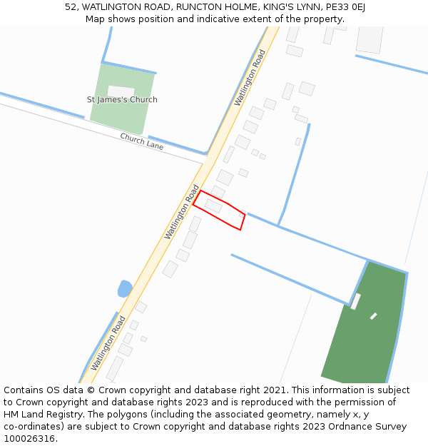 52, WATLINGTON ROAD, RUNCTON HOLME, KING'S LYNN, PE33 0EJ: Location map and indicative extent of plot