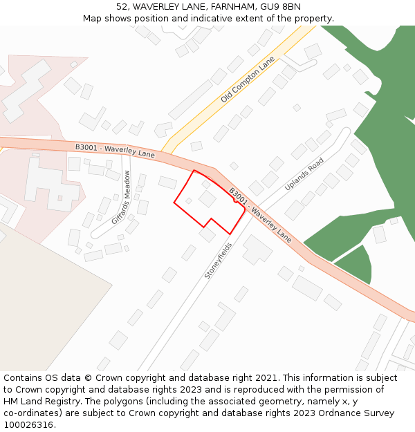 52, WAVERLEY LANE, FARNHAM, GU9 8BN: Location map and indicative extent of plot