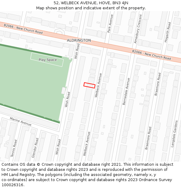 52, WELBECK AVENUE, HOVE, BN3 4JN: Location map and indicative extent of plot