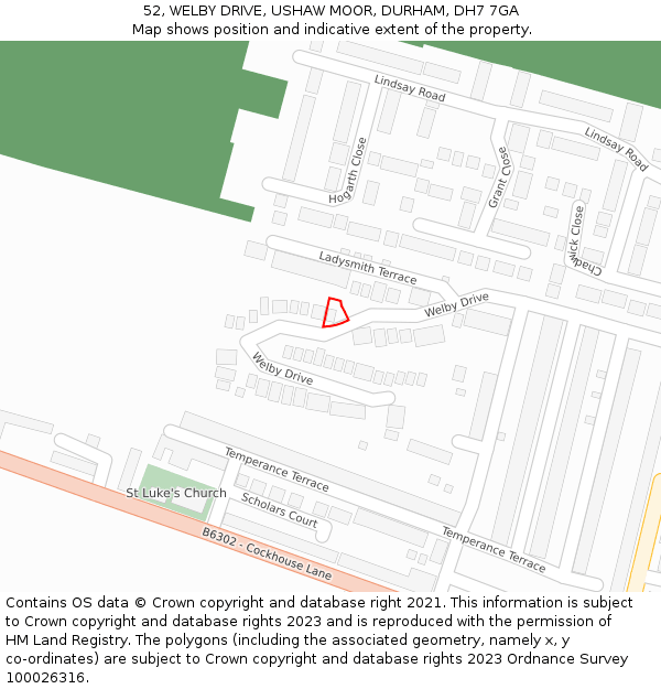 52, WELBY DRIVE, USHAW MOOR, DURHAM, DH7 7GA: Location map and indicative extent of plot