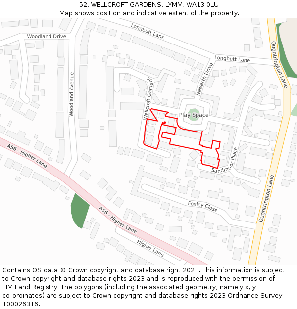 52, WELLCROFT GARDENS, LYMM, WA13 0LU: Location map and indicative extent of plot