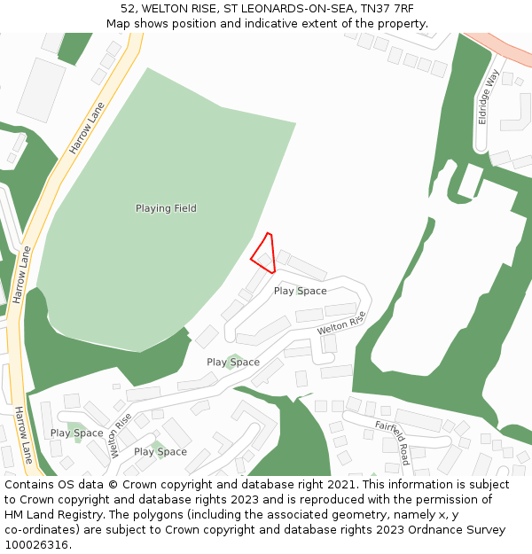 52, WELTON RISE, ST LEONARDS-ON-SEA, TN37 7RF: Location map and indicative extent of plot