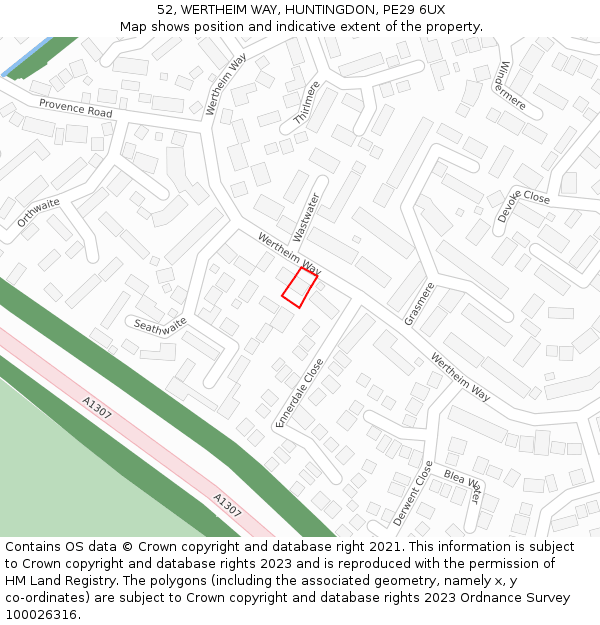 52, WERTHEIM WAY, HUNTINGDON, PE29 6UX: Location map and indicative extent of plot