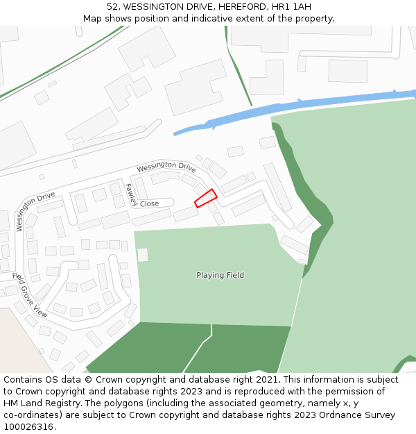 52, WESSINGTON DRIVE, HEREFORD, HR1 1AH: Location map and indicative extent of plot