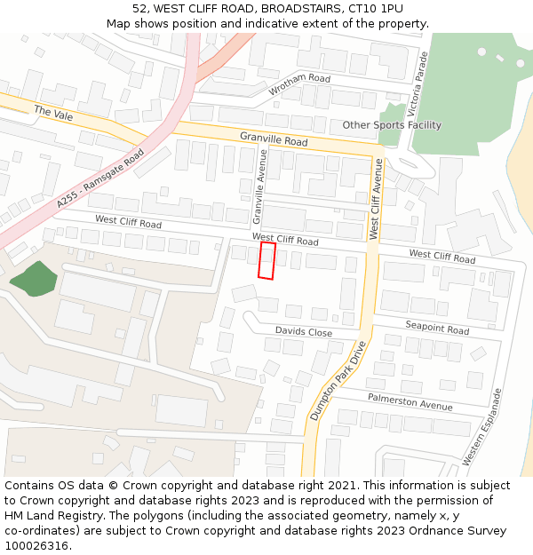 52, WEST CLIFF ROAD, BROADSTAIRS, CT10 1PU: Location map and indicative extent of plot