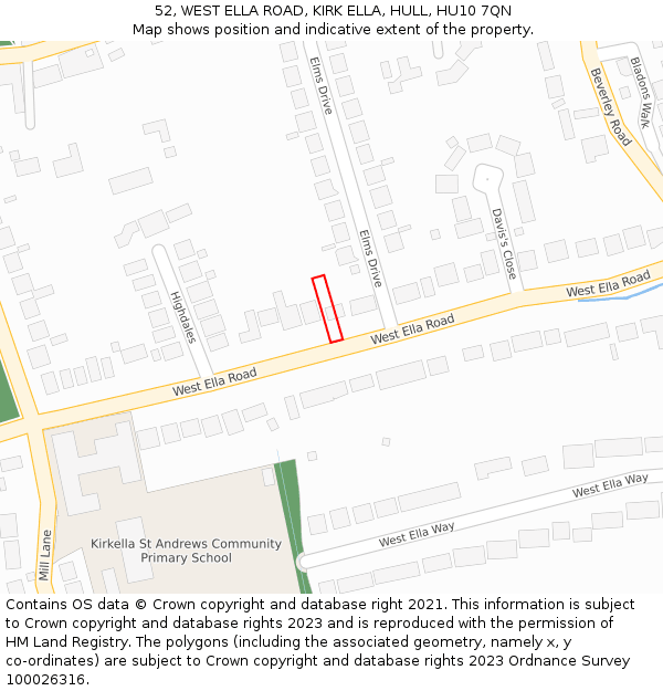 52, WEST ELLA ROAD, KIRK ELLA, HULL, HU10 7QN: Location map and indicative extent of plot