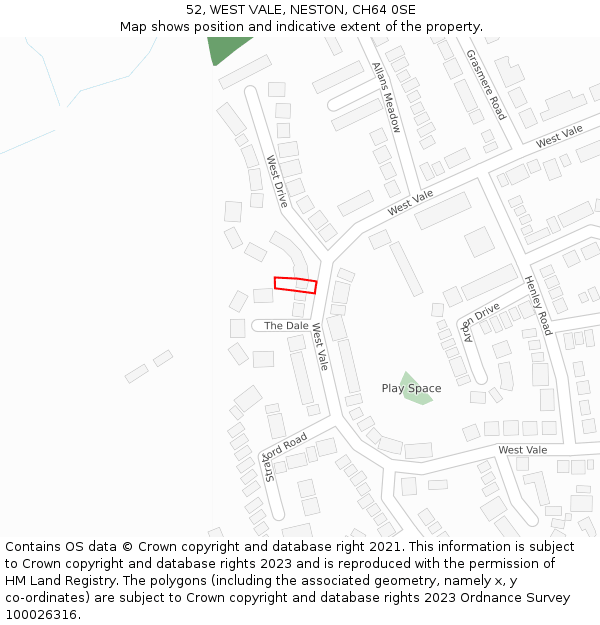 52, WEST VALE, NESTON, CH64 0SE: Location map and indicative extent of plot