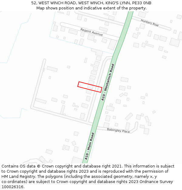 52, WEST WINCH ROAD, WEST WINCH, KING'S LYNN, PE33 0NB: Location map and indicative extent of plot