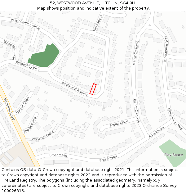 52, WESTWOOD AVENUE, HITCHIN, SG4 9LL: Location map and indicative extent of plot