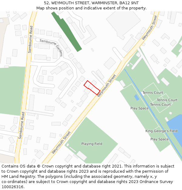 52, WEYMOUTH STREET, WARMINSTER, BA12 9NT: Location map and indicative extent of plot